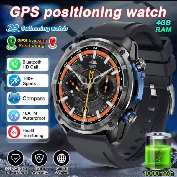 S04b98280cf964c6db98ec5859d3593b4I.webp 2025 Military Offline map 1000mAh Battery Smart Watch 4GB Big Memory GPS Navigation MP3/MP4 Player Swim Sports trackr Smartwatch