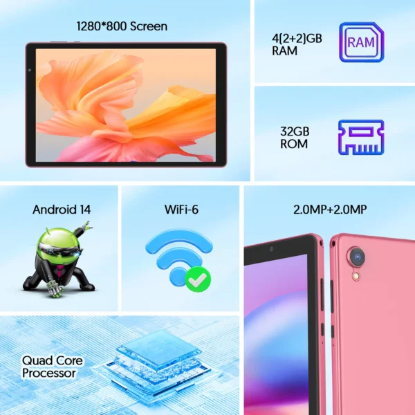 S081fb5ef7e7042d4bf0ef4e7e7268cd5E.webp BAKEN 10-inch Android 14 Tablet, Quad-core Processor, 32GB Storage, Wi-Fi 6, Bluetooth, USB-C Port, Google Play Store (GMS)