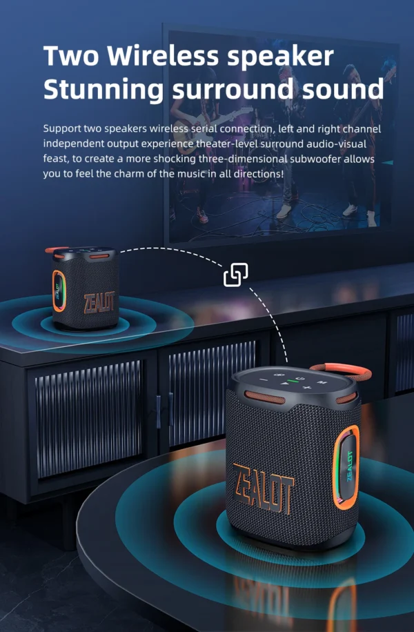 Zealot-S122 Bluetooth Speaker BT5.4 Wireless IPX6 Waterproof Shower Speaker,25W HiFi Stereo Sound,TWS Pairing,20H Music Playtime