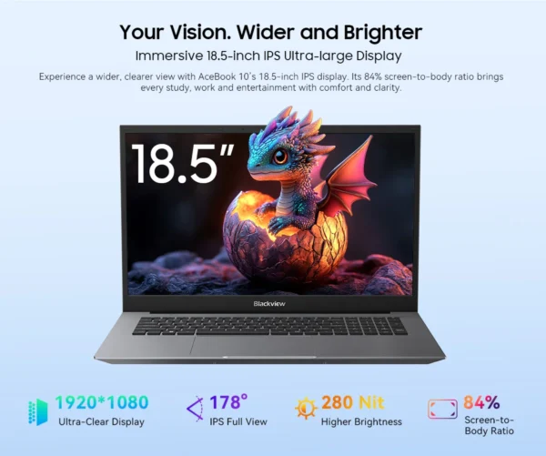 S0bb21fb13ebf48ffa7c65a38ae1932bbj.webp Blackview ACEBOOK 10 Laptop Computer 18.5" FHD 8000mAh Intel N150 Windows 11 16GB RAM 512GB BT5.2 WiFi 6 Desktop Notebook