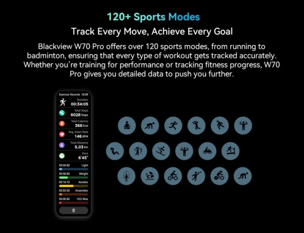 Blackview W70 Pro Outdoor Sport Smart Watch, IP68 Waterproof Smartwatch 2.01-inch TFT Screen, 900mAh Battery, Bluetooth Talking