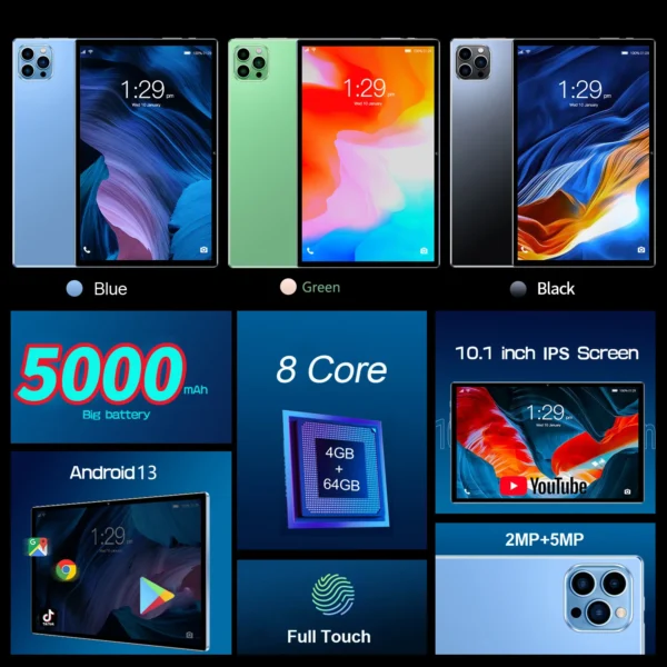 S0da1d029859040a3b2b60f7b3cb645f3I.webp 10.1 Inch Tablet Pc Octa Core Android 13 Dual SIM 3G Network 4GB RAM 64GB ROM Google Bluetooth WiFi Tablets
