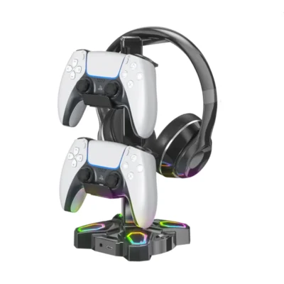 S106ca46596f04abd82b9a8701ec7ccfbY.webp For Gaming Headphones Stand Rotatable Headset Stand 9 Light Modes Controller Holder with USB Charging Ports Earphone Hanger