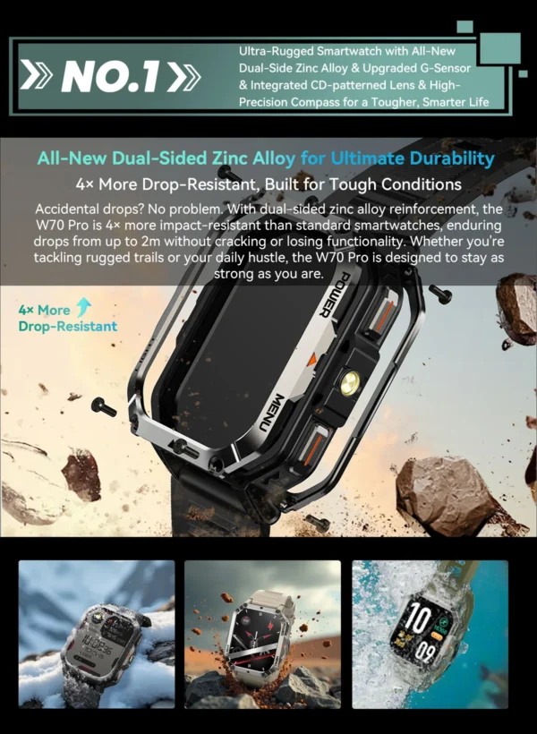 Blackview W70 Pro Outdoor Sport Smart Watch, IP68 Waterproof Smartwatch 2.01-inch TFT Screen, 900mAh Battery, Bluetooth Talking
