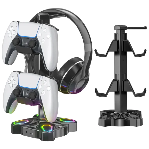 S11e75cee77674d959773e3eea3e5cbdeJ-1.webp For Gaming Headphones Stand Rotatable Headset Stand 9 Light Modes Controller Holder with USB Charging Ports Earphone Hanger