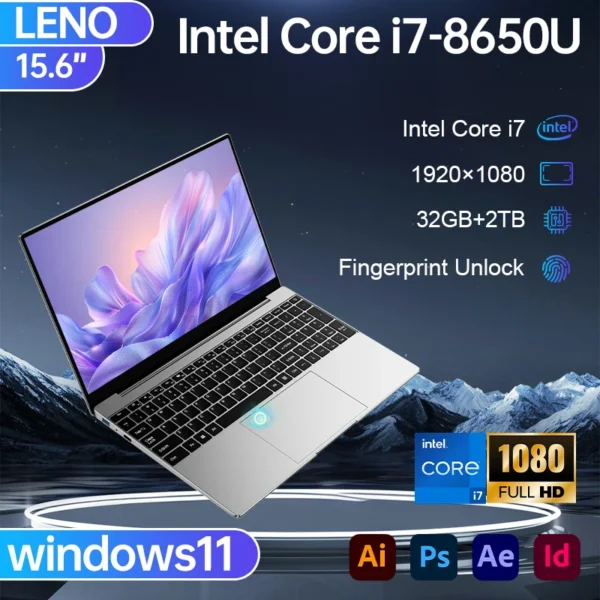 S13396e7c3d84473a848310fa93d48543V.webp 2026 LENO Gaming Laptop 15.6'' Windows 11 Intel Core i7-8650U 32GB RAM 2TB SSD Laptop Fingerprint Unlock Office Notebook Computer