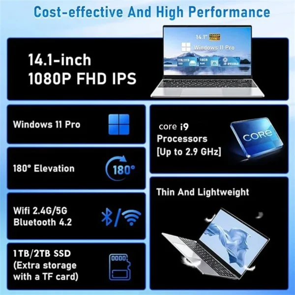 2026 New Core i9 10980HK Portable Gaming Laptop Computer 16GB DDR4 1/2TB SSD Windows 11 Pro 1920*1080P Office Gaming PC Notebook