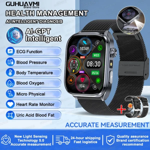 S14496d5fa4034f4799992755c30af2c8o-1.webp 2025 New AI Diagosis ECG Health Smart Watch Men Blood Pressure Lipid Uric Acid AI-GPT Intelligent Q&A Health Smartwatch For Men