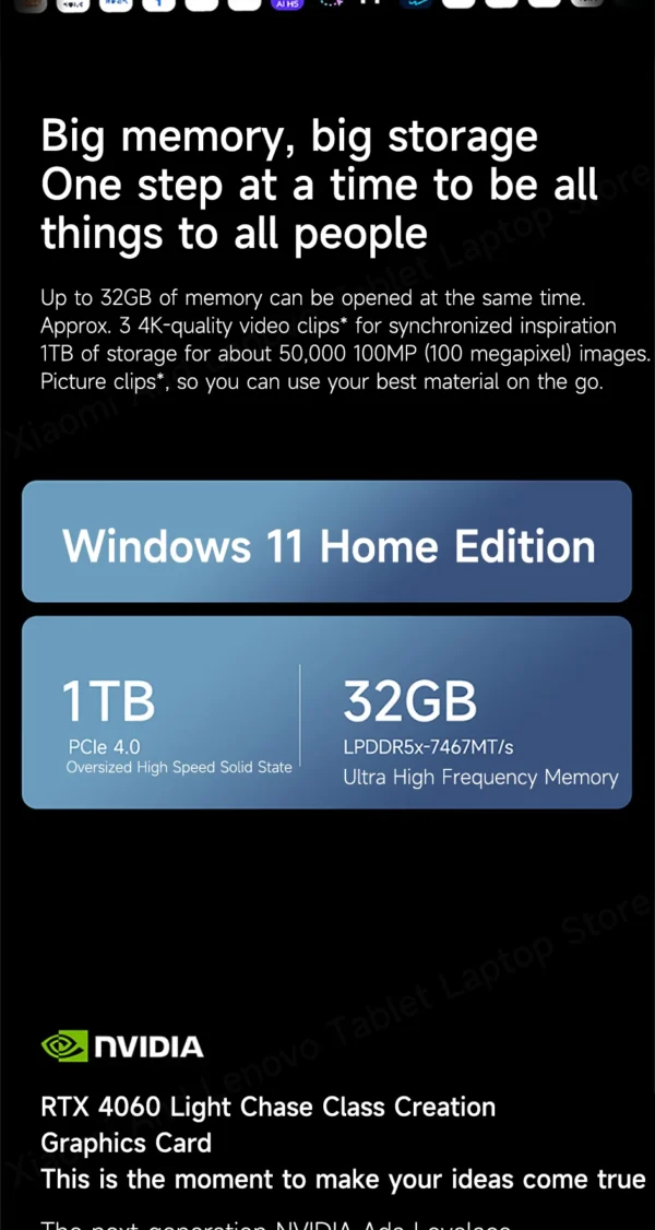 S144b2cf8dfcb445b8dacfc4b994b3ded3.webp Lenovo Laptop YOGA Pro16s AIPC 3.2K 165Hz PURE Touch Screen Intel Core Ultra 9 32G LPDDR5 1TB/2TB SSD RTX4060 AI Notebook PC