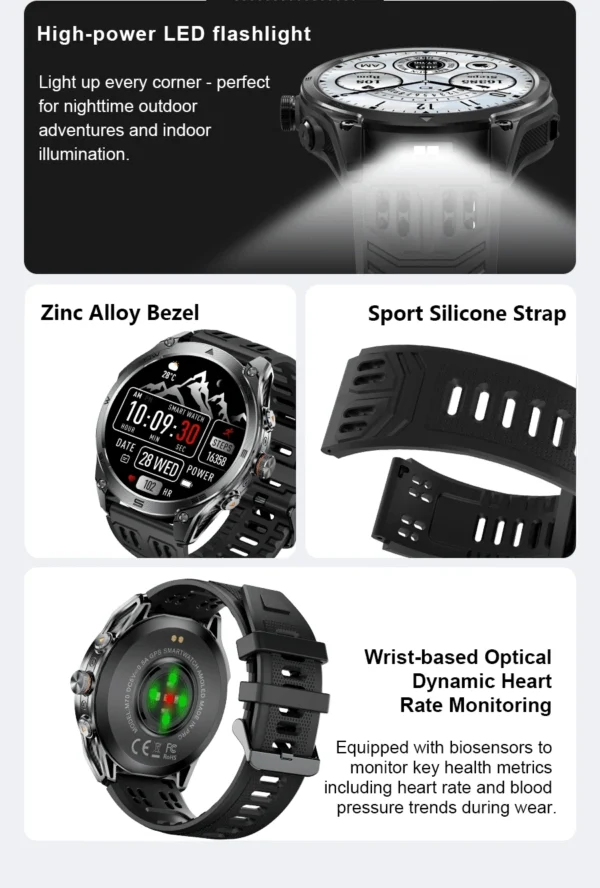 S18ca779b6c0d4b6bb0564d5628ff2da3G-2.webp 2025 New Military T-Rex 3 Ultra GPS Smart Watch 1000mAh Battery 10ATM Waterproof Compass Flashlight Sports trackr Smartwatch Men