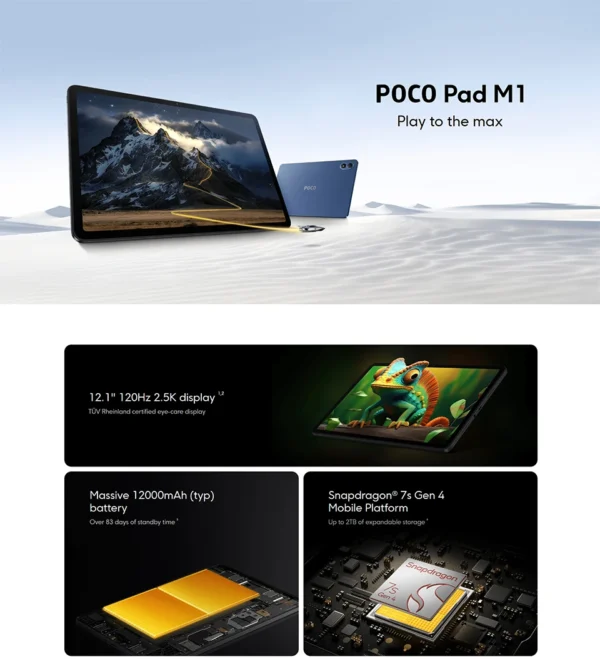 S18f82cd81ac147b8a1d0c354e5f90e97v-1.webp POCO PAD M1 Wifi 8GB 256GB Tablet PC 12.2" 2.5K Display 12000mAh Battery