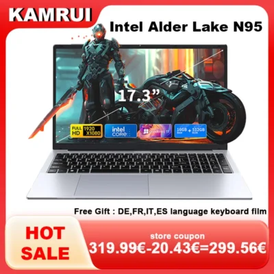 S1aa20dc1839a49eca0b5645b90b9e399b.webp KAMRUI Laptop Intel N97/N95 17.3"Ultar Slim 16GB DDR4 512GB SSD Up To 3.6GHz 6000MAH Keyboard Film Win11pro BT5 Wifi5 Notebook
