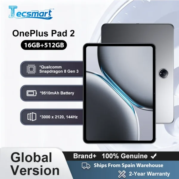 Tablet - OnePlus Pad 2, 16GB+512GB WiFi Version, Snapdragon 8 Gen 3 Chipset 3K 12.1 Inch Display 9510mAh Battery 67W SUPERVOOC 13MP Rear Camera