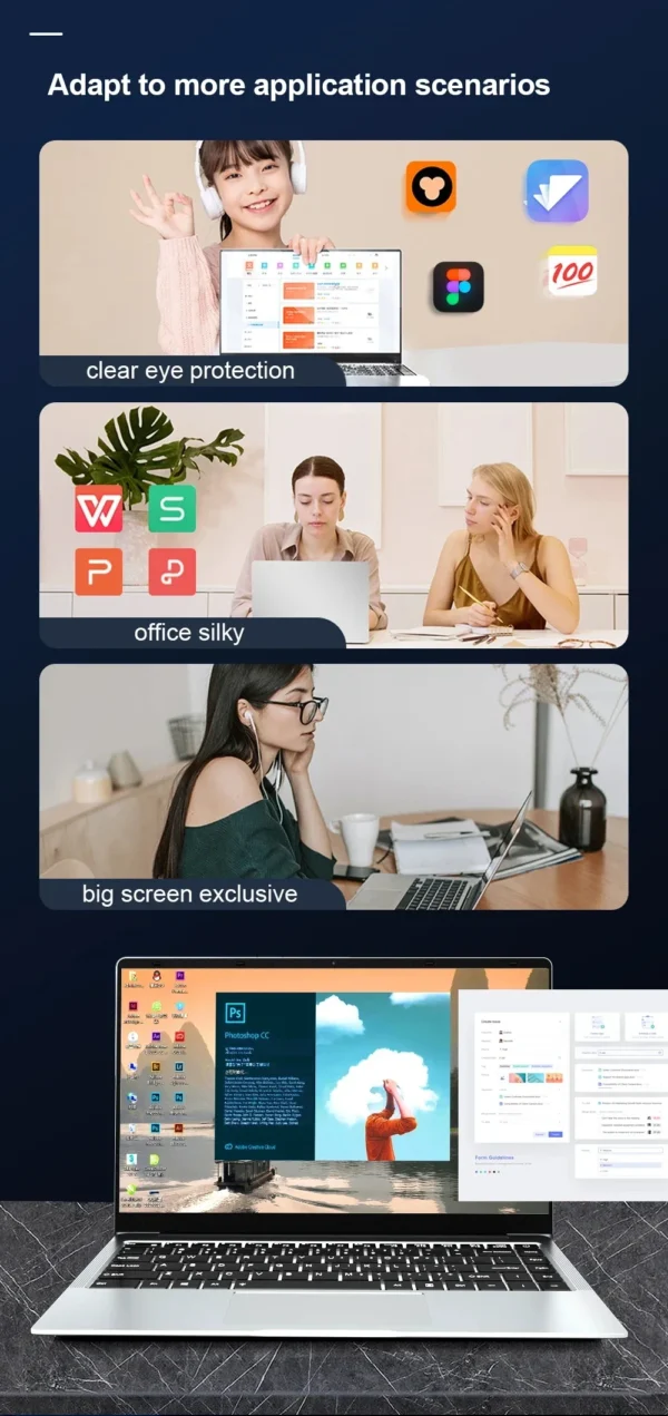 S1cf9f7e8ca65488c9acba742505a3c60j.webp 14.1" Windows 11 Notebook PC intel Atom A3950 Laptop Computer 12GB RAM 2TB SSD 1920*1080P Portable Notebook Office Study Laptops