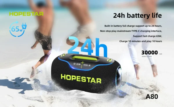 High Quality Hopestar A80 Subwoofer - Portable RGB Speaker with IPX6 Waterproof, Mini Microphone & Rechargeable Battery