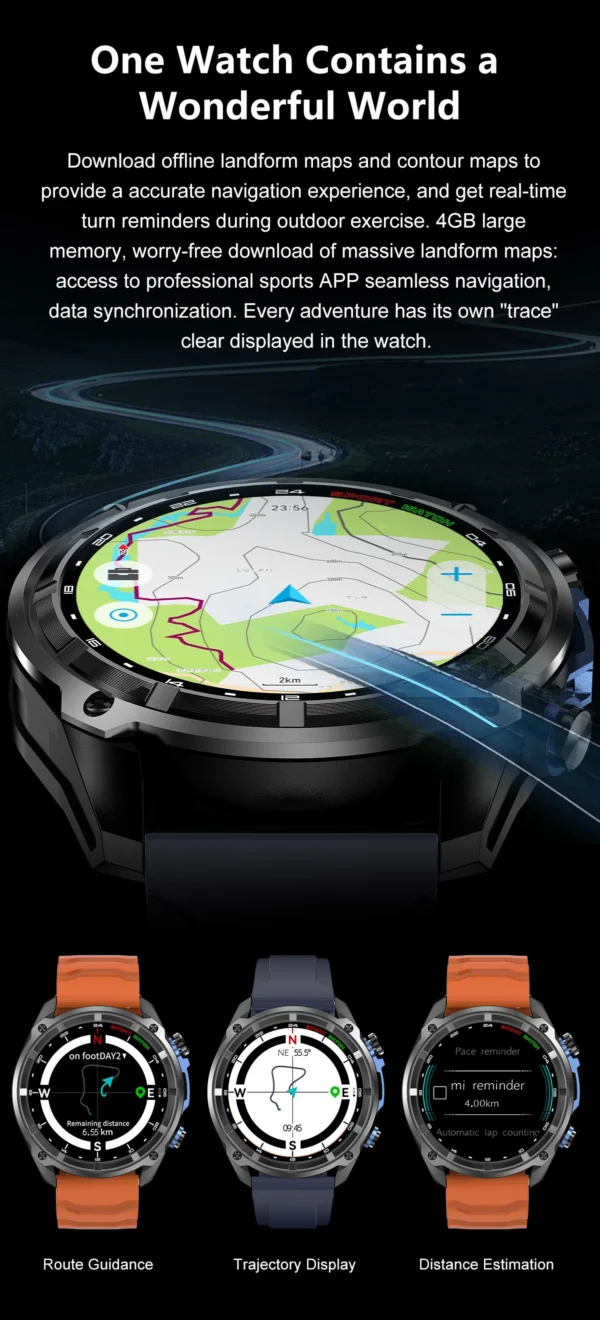 S2206d4aa3c83459d88f25a48a942390dE.webp 2025 Military Offline map 1000mAh Battery Smart Watch 4GB Big Memory GPS Navigation MP3/MP4 Player Swim Sports trackr Smartwatch