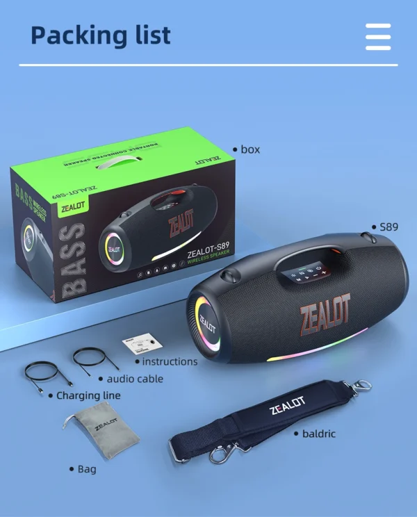 S22bd01693aa14371b6561690cc770d8b7.webp Zealot_89 250W Waterproof Portable Loud Bluetooth Speaker, Wireless Outdoor Boombox SubwooferTriple Passive Radiators-Deep Bass