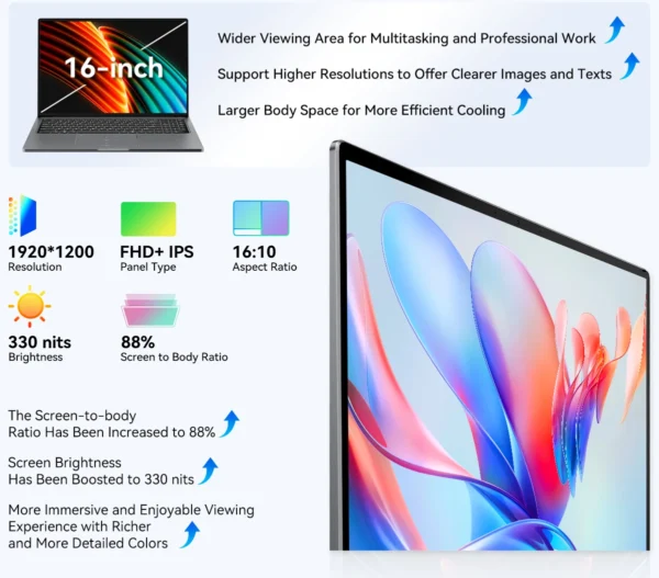 Blackview Acebook 12  Win 11 Pro Laptop 16'' 1920*1200 Display, Intel I5-1030NG7/I5-12450H Notebook, 16GB 512GB, 5000mAh