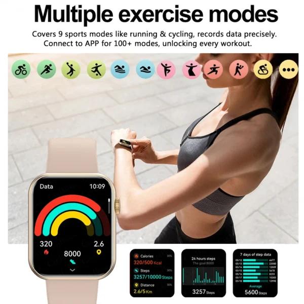 S25d9d53e7fdc4feca51daed51918e6561.webp 2025 New Smart Watch Full Touch Screen Bluetooth Call AI Voice Heart Rate Waterproof Watches Sports Bracelet Smartwatch Women