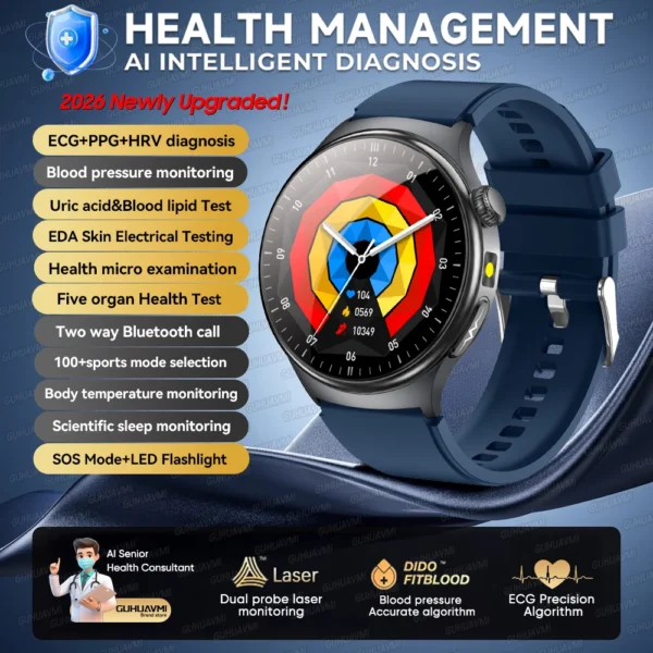 S271a5ae2590e425387e947de42fd2a372-1.webp 2026 New Accurate Blood Lipid Uric Acid Test Smart Watch Men Women ECG Blood Pressure Body analysis Voice Call Health Smartwatch