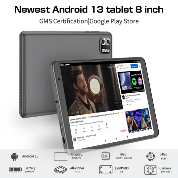 PRITOM 8 Inch Tablet Android 14, 8GB(4+4 Expand) RAM 64GB ROM,1TB Expand,1280x800 IPS Screen 5000MAH Battery,Dual Camera, WiFi