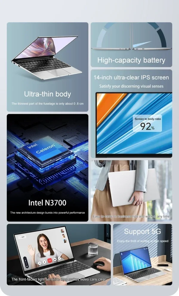 S285b3174a9774f85b085ff98407d6611Z.webp 14.1" Ultra Slim Laptop 16GB RAM 2TB SSD Intel N3700 Notebook Gamer 1920*1080 Display Office Study Computer PC Windows 11 Pro