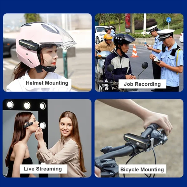 New 4K 30FPS Head Mounted Camera Wearable WiFi Video Camcorder Camera 120°Wide Angle Lens Anti-Shake APP Control Camera
