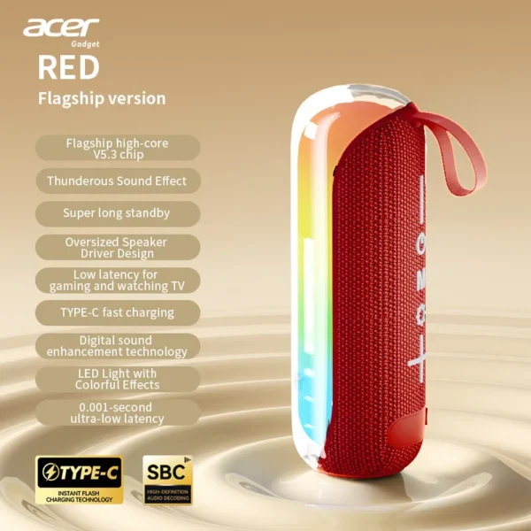 S2f8bdbf4f7e9457f94fc125bed010f19E-1.webp Acer Osk253 Portable Wireless Bluetooth Speaker, with Built-In Dual Speakers and High-Definition Microphone, Supports Tf Card and Fm Radio Function, Comes with Ambient Lighting, High-Quality Wireless Audio