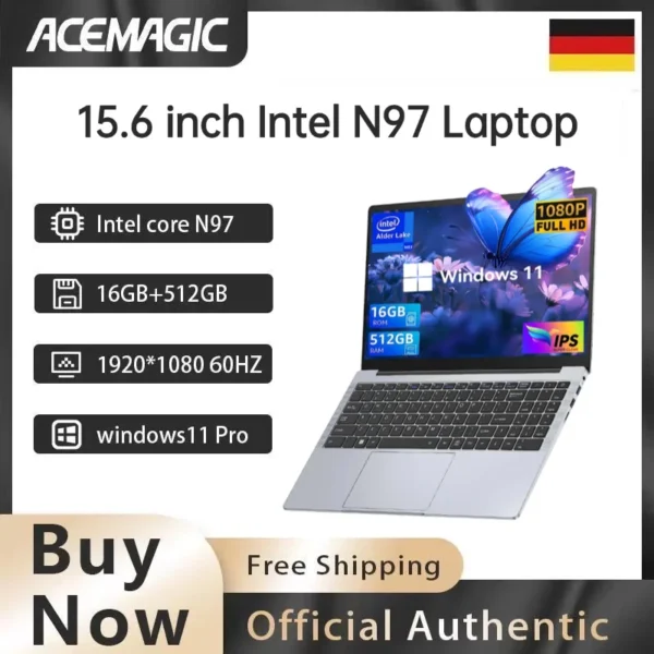 S30a9b2c304984ec1bb86d75b79e63c37V.webp ACEMAGIC 15.6 inch Intel N97 Laptop 16GB DDR4 RAM 512GB SSD Lightweight Business Laptop Windows 11 Pro Ordenadores Portátiles