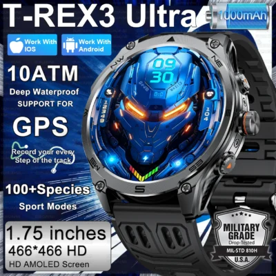 S33aa6ebfcb824703a304361e36d21e46I.webp 2026 New Military Smart Watch 1000Mah Battery GPS trace Compass 10ATM Waterproof Tactics Sport Flashlight call Smart Watch Men