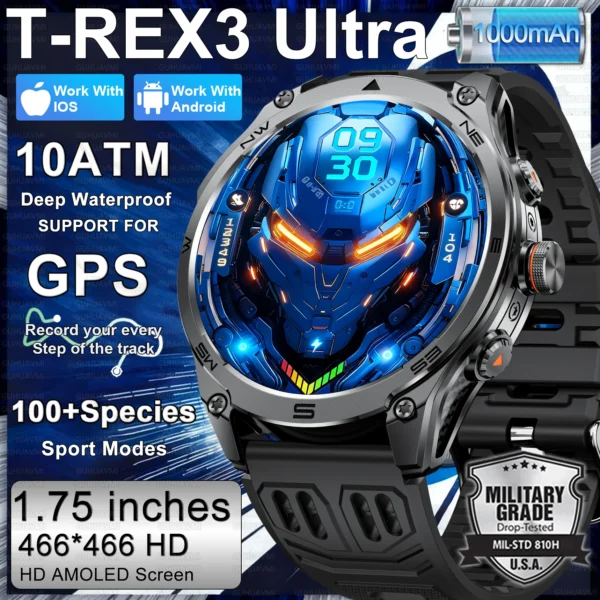 S33aa6ebfcb824703a304361e36d21e46I.webp 2026 New Military Smart Watch 1000Mah Battery GPS trace Compass 10ATM Waterproof Tactics Sport Flashlight call Smart Watch Men