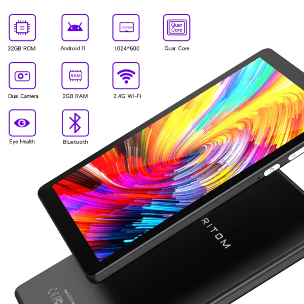 S340101dd8db24fa09699dbc2471dce78c.webp PRITOM 7 Inch Tablet PC 32 GB Android 11 with Quad Core Processor HD IPS Display Dual Camera WiFi with PU Protective Case