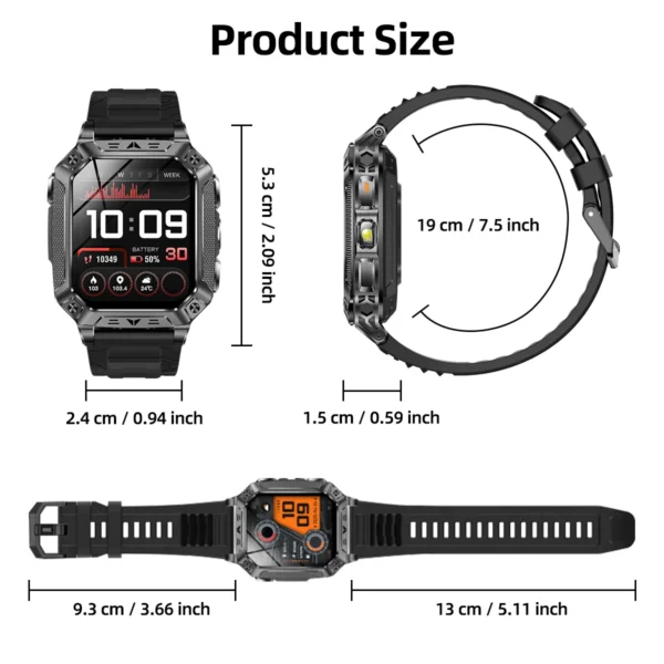 S352a6ed7fbd84f95be19f929a7a2070f8.webp 2026 Military Smartwatch 2.01''Color Screen Outdoor Sports Watch for Men SOS Red Alarm Flashing Flashlight Health Monitor IP68