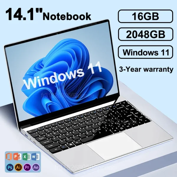 S37042ea7163946f688fa90d31c3096b8w.webp 14.1" Ultra Slim Laptop 16GB RAM 2TB SSD Intel N3700 Notebook Gamer 1920*1080 Display Office Study Computer PC Windows 11 Pro