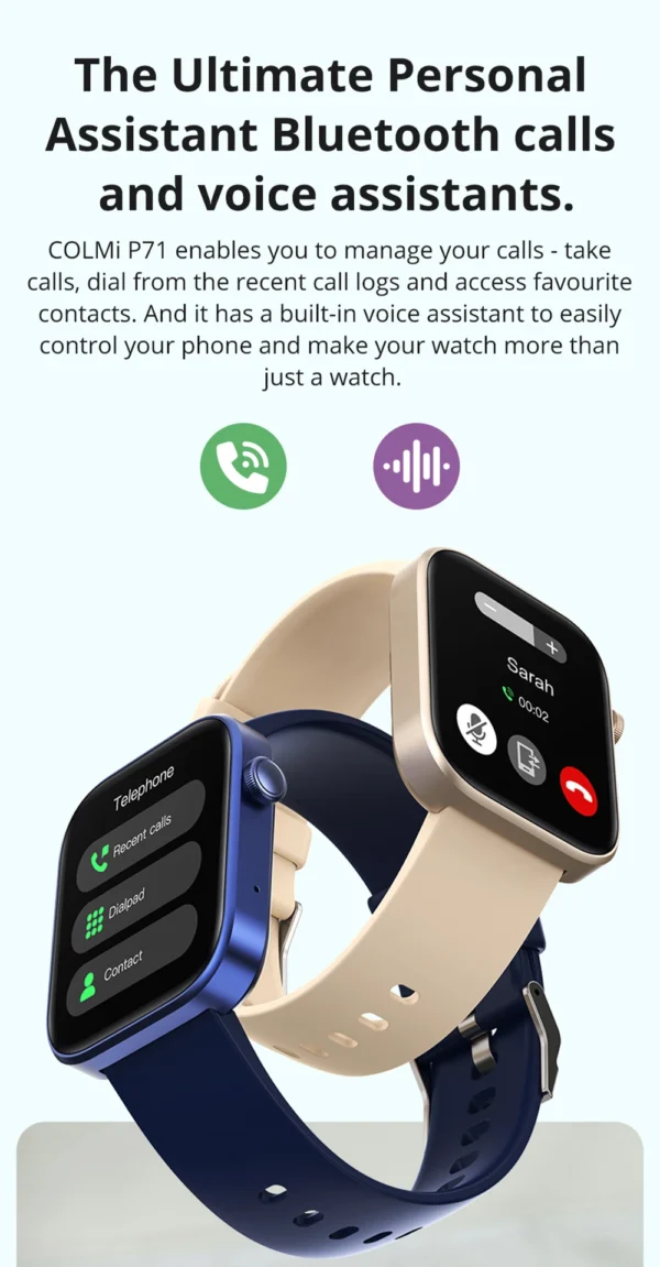 S375ae963998649a9b4de545b657a5fcdF.webp COLMI P71 Voice Calling Smartwatch Men Health Monitoring IP68 Waterproof Smart Notifications Voice Assistant Smart Watch Women
