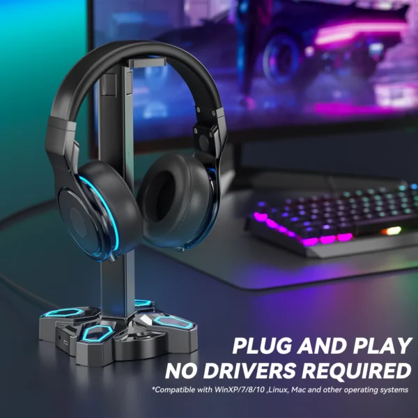 S3a0e870289de41e38ac793cd138e92ddA.webp For Gaming Headphones Stand Rotatable Headset Stand 9 Light Modes Controller Holder with USB Charging Ports Earphone Hanger