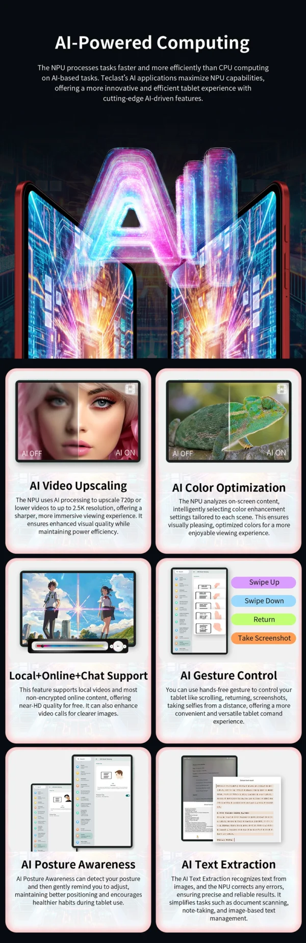 S3a38d324c1db4a0bb06b2208ae665b85R.webp Teclast T60 AI Tablet 12" 90Hz AllWinner A733 6GB RAM (+10GB Virtual) 128GB ROM 8000mAh Battery 2000x1200 FHD Display Android 15