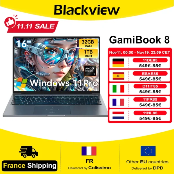 S3c28b2a2978043678a18f53a716d7cc3F.webp BLACKVIEW GamiBook 8 Laptop AMD R7 7735HS 16" IPS 1902*1200 32GB DDR5 1TB SSD 57Wh Windows 11 Pro Backlit Keyboard BT5.2 PC