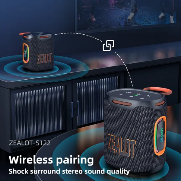 Zealot-S122 Bluetooth Speaker BT5.4 Wireless IPX6 Waterproof Shower Speaker,25W HiFi Stereo Sound,TWS Pairing,20H Music Playtime