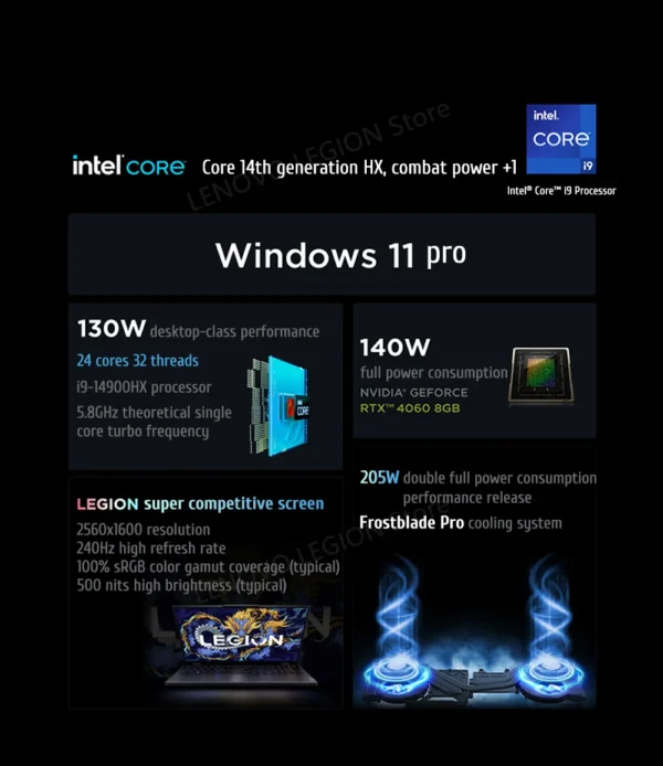 S4036be81f38c4ed6891de780efaaeaadX.webp Lenovo Legion Y9000P Gaming E-Sports Laptop 2024 RTX 4060 Intel i9-14900HX 16" 16/32/64G RAM 1/2T SSD 2.5K 240Hz Notebook PC