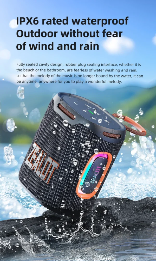 Zealot-S122 Bluetooth Speaker BT5.4 Wireless IPX6 Waterproof Shower Speaker,25W HiFi Stereo Sound,TWS Pairing,20H Music Playtime