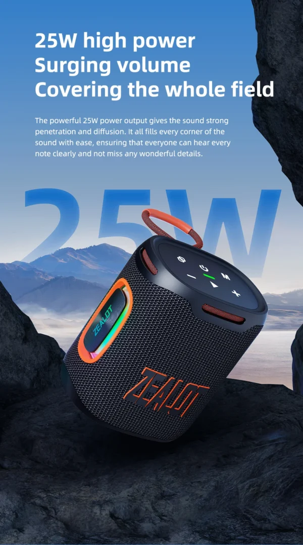 Zealot-S122 Bluetooth Speaker BT5.4 Wireless IPX6 Waterproof Shower Speaker,25W HiFi Stereo Sound,TWS Pairing,20H Music Playtime