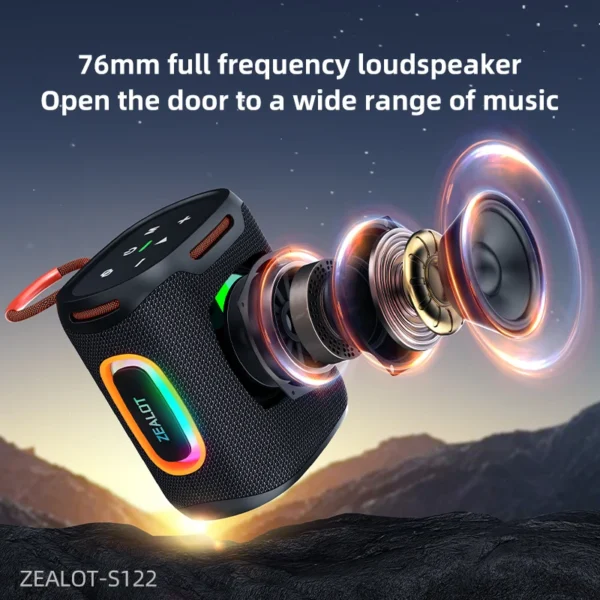 Zealot-S122 Bluetooth Speaker BT5.4 Wireless IPX6 Waterproof Shower Speaker,25W HiFi Stereo Sound,TWS Pairing,20H Music Playtime