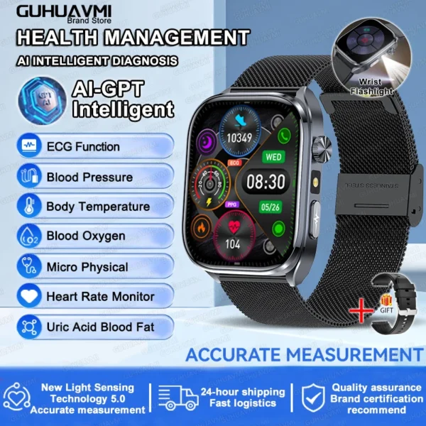 S46314b61abb84026b7223ae63486fff3V-1.webp 2025 New AI Diagosis ECG Health Smart Watch Men Blood Pressure Lipid Uric Acid AI-GPT Intelligent Q&A Health Smartwatch For Men