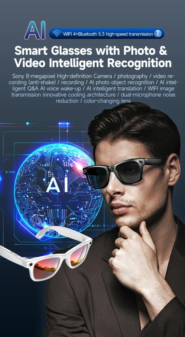S48eb58b4e677429ebde1a29d91248ec3r.webp New 800W Camera AI Glasses Men Color-Changing Smart Translation Glasses Photo Video Recording Waterproof Call Smart Sunglasses
