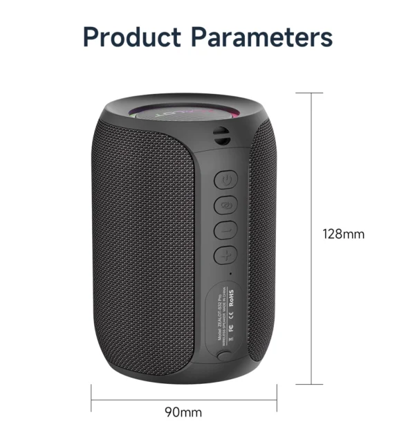 S4a099cc81194403e9c9f582125440380M.webp Zealot S32 pro Bluetooth Wireless Outdoor Portable Subwoofer Speaker Waterproof IPX6 Dual Pairing 3600mAh Wireless Speaker