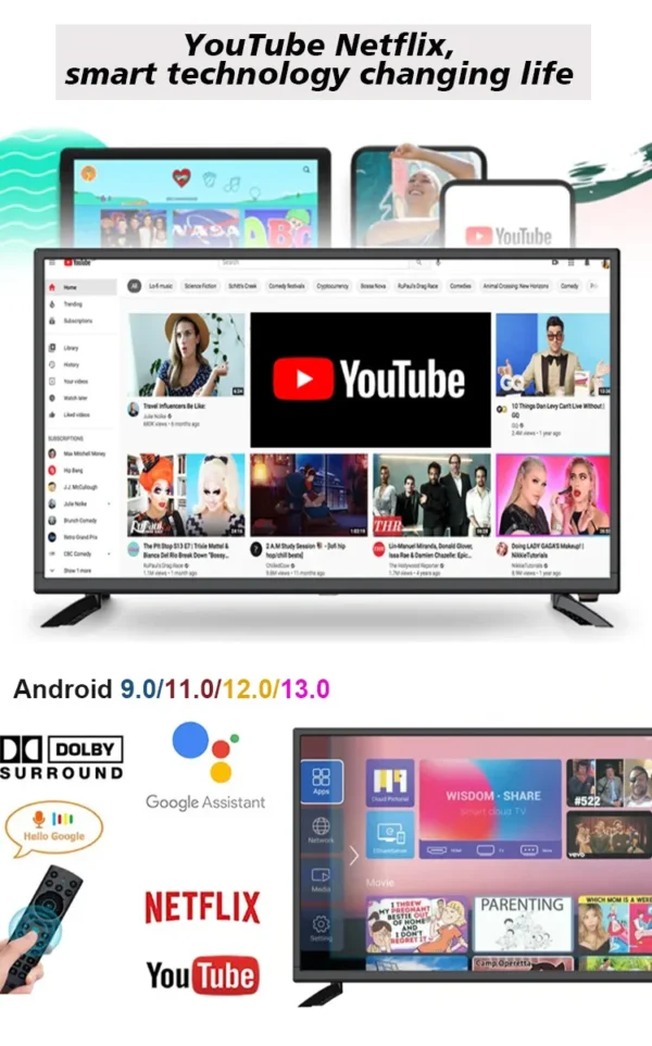 22-24 Inch Intelligent Network TV with TV Function LED Television Home Appliances IPS 1920*1080 Resolution PALNTSCSECAM