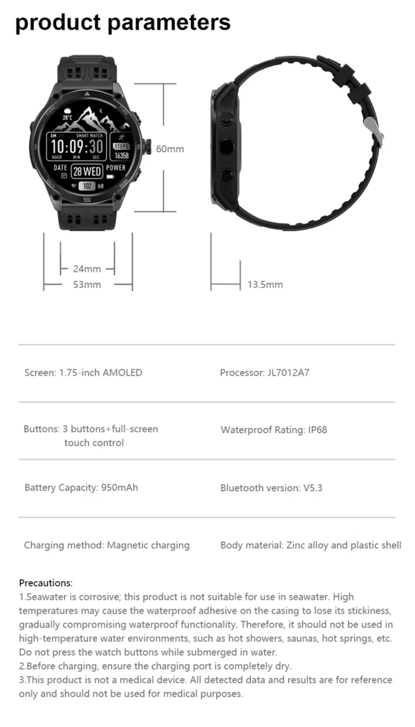 S4c0b7270fca14d23ab350e0e12e4eb61p-2.webp 2025 New Military T-Rex 3 Ultra GPS Smart Watch 1000mAh Battery 10ATM Waterproof Compass Flashlight Sports trackr Smartwatch Men