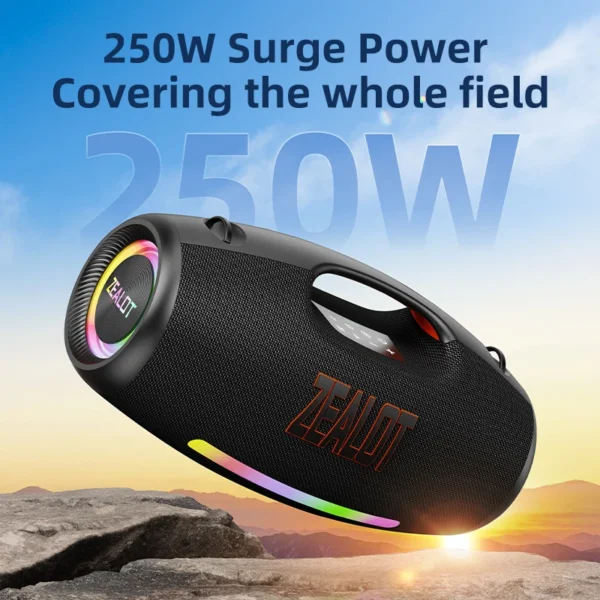 S4e95dad8745c4c51a25710da094a7d5dc.webp ZEALOT S89 Wireless Speaker 250W Portable Outdoor with RGB Color Lights Long 48000mAh Battery up to 8 Hours Playtime