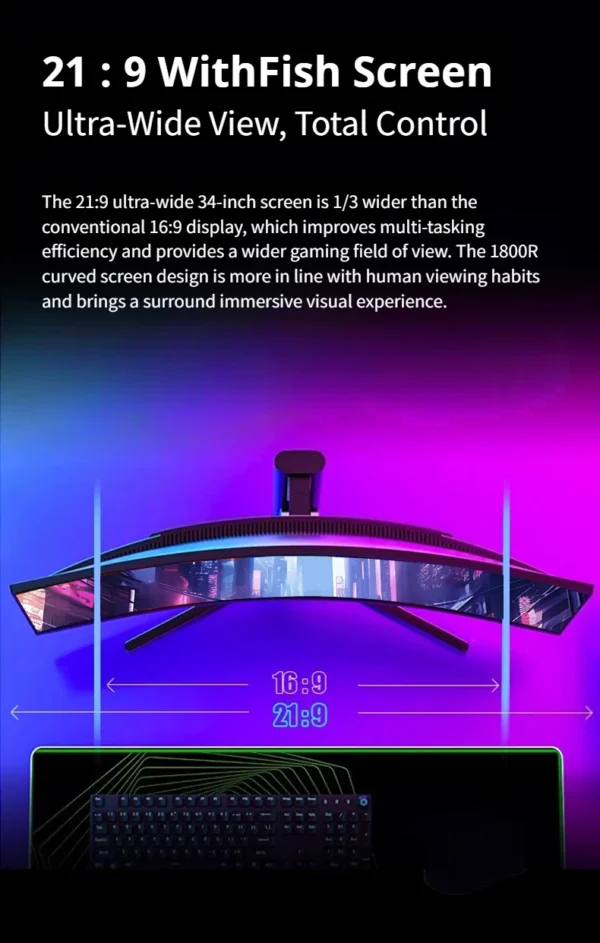 S53110310fbd24b2c878734a125356d75H-1.webp 34" Curved 240Hz Gaming Monitor 4K 1800R Curvature Resolution FreeSync Premium 100% sRGB Ultra-Wide 21:9 Esports Display